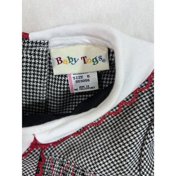 Baby Togs Smocked Dress Black Check Red Trim Girls 5 Puff Sleeve - Picture 7 of 9
